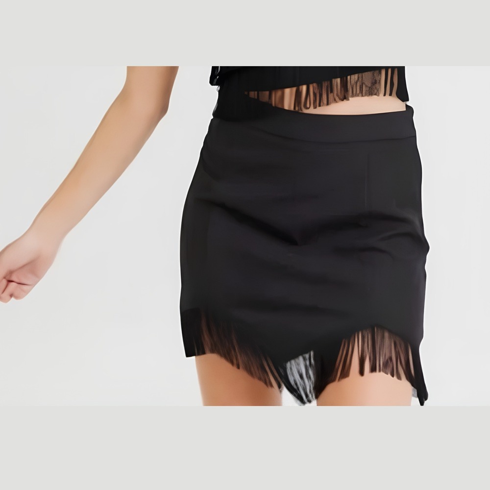 Altar'd State Shania Fringe Mini Skirt Womens M Black Western Cowgirl NWT